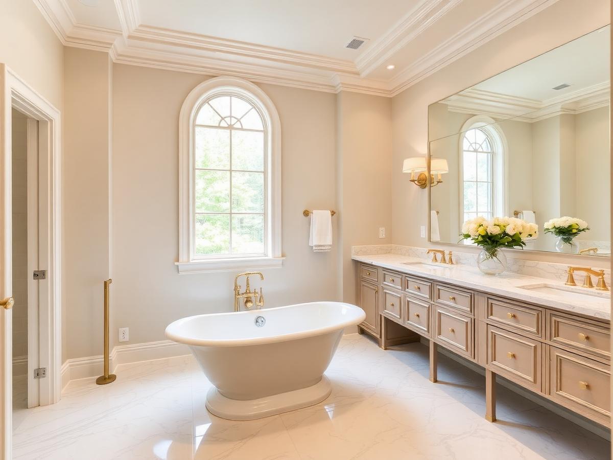 Elegant master bathroom with soaking tub and double vanity
