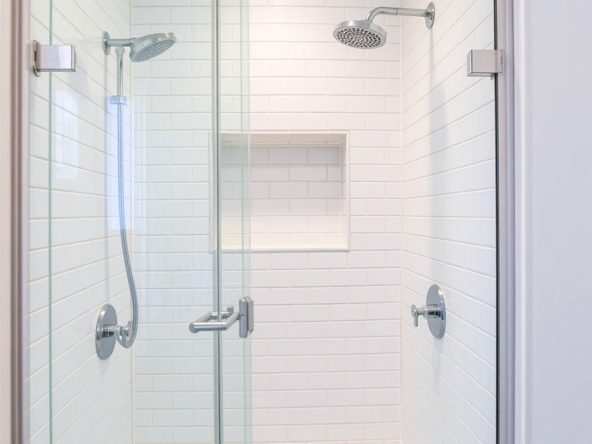 Subway tile shower with built-in niche