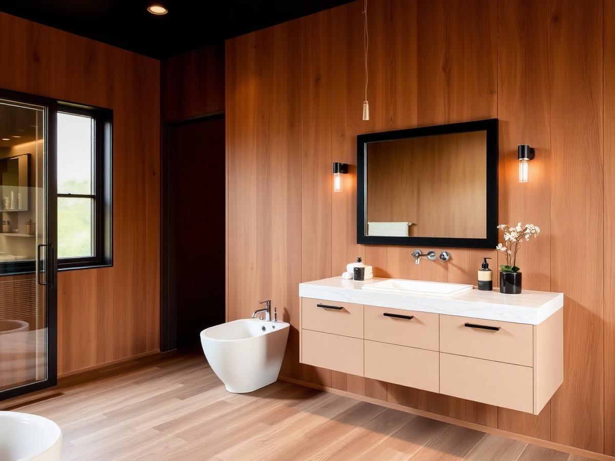Modern floating vanity with quartz countertop