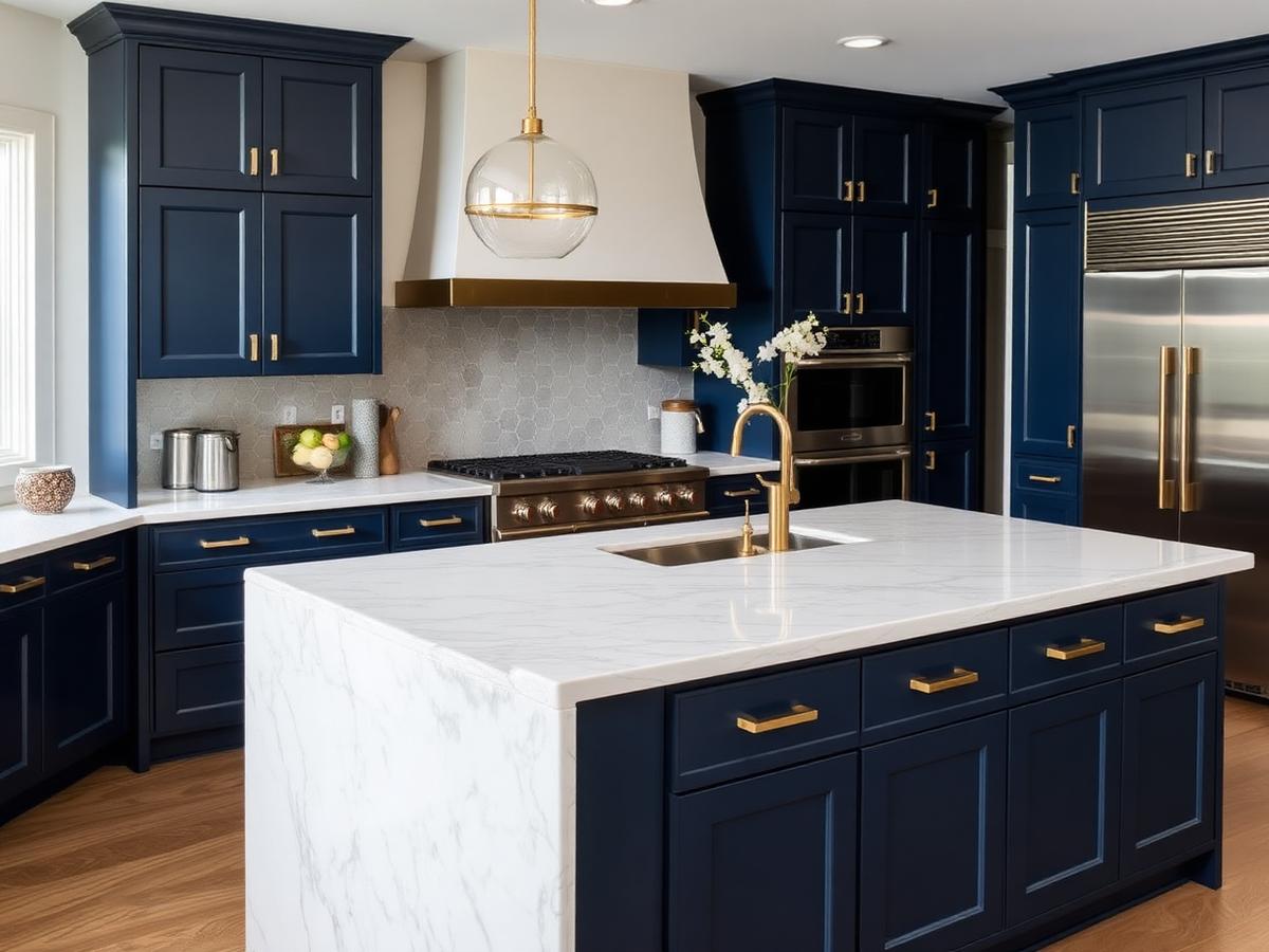 Quartz waterfall kitchen island